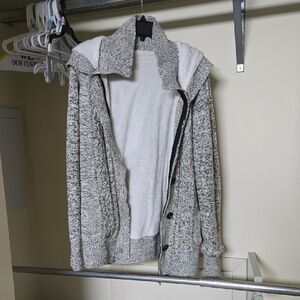Cozy Gray Knit Cardigan with Hood